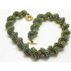 Beaded Spiral Necklace, Green Seedbeads