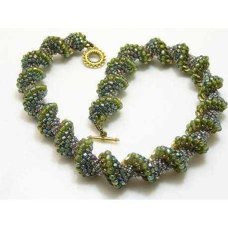 Beaded Spiral Necklace, Green Seedbeads