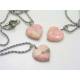 Rhodochrosite Heart Necklace with Butterfly Charm, Stainless Steel Rope Chain