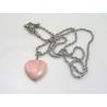 Rhodochrosite Heart Necklace with Butterfly Charm, Stainless Steel Rope Chain
