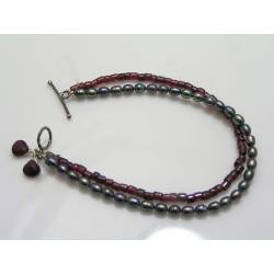 Garnet and Pearl Bracelet, Sterling Silver