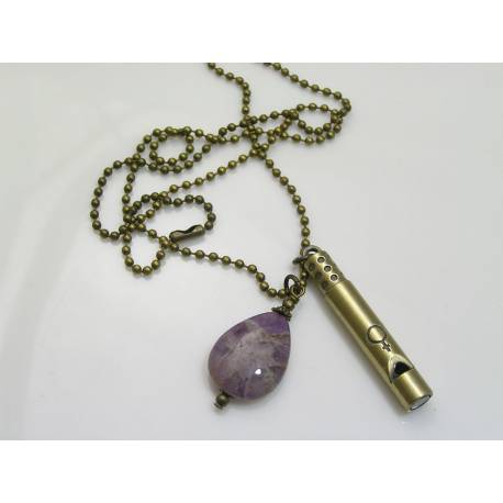 Personalised Necklace with Amethyst and Whistle
