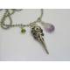 Gothic Raven Skull Necklace with Amethyst and Peridot 