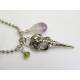 Gothic Raven Skull Necklace with Amethyst and Peridot 