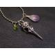 Gothic Raven Skull Necklace with Amethyst and Peridot 