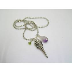 Gothic Raven Skull Necklace with Amethyst and Peridot