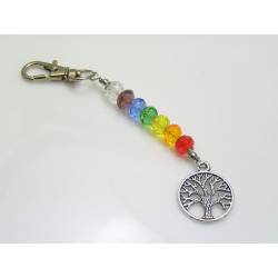 Tree of Life Bag Charm with Crystals in Chakra Colours