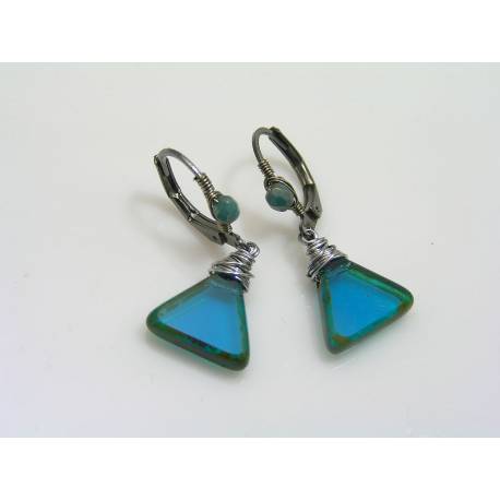 Teal Blue Triangle Drop Earrings