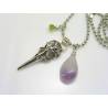Gothic Raven Skull Necklace with Amethyst and Peridot