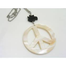 Mother of Pearl Peace Pendant Necklace with Agate Dove