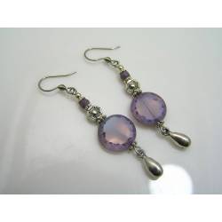 Purple and Silver Earrings, Czech Glass Beads