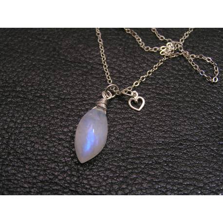 Rainbow Moonstone and Heart Sterling Necklace