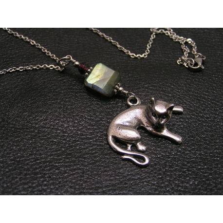 Cat Necklace with Labradorite