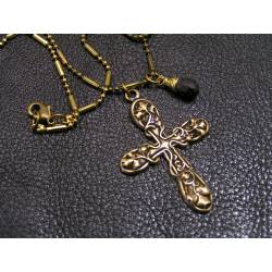 Ornate Cross Necklace with Blue Sapphire Drop, September Birthstone