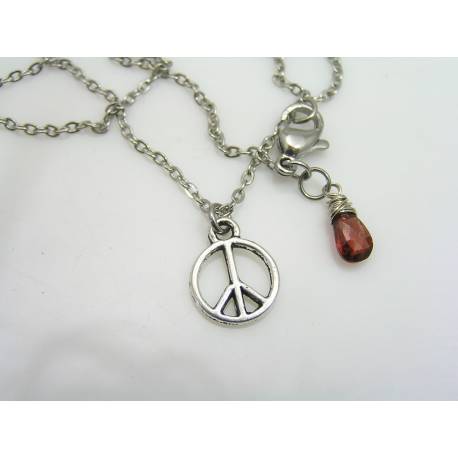 Cute Peace Pendant Necklace with Garnet