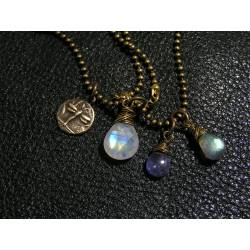Moonstone Charm Necklace with Tanzanite and Labradorite