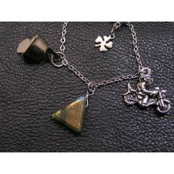 Motorcycle Rider Necklace with Labradorite and Gremlin Bell
