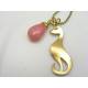 Elegant Cat Pendant Necklace with Rhodochrosite Drop
