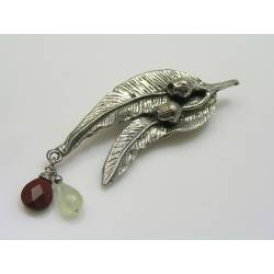 Gum Leaf Brooch, Mookaite and Prehnite