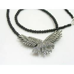 Large Eagle Pendant on black Onyx Necklace