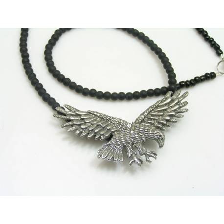 Large Eagle Pendant on black Onyx Necklace