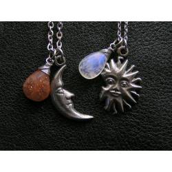 Matching Necklaces with Moon and Sun, Moonstone and Sunstone