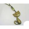 Cat Necklace with Gemstones, Antique Bronze