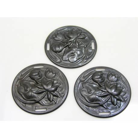5 Black Round Ribbon Slides, Vintaj