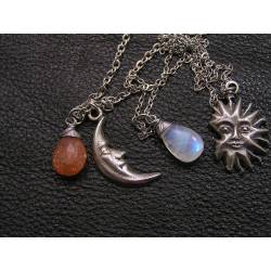 Matching Necklaces with Moon and Sun, Moonstone and Sunstone