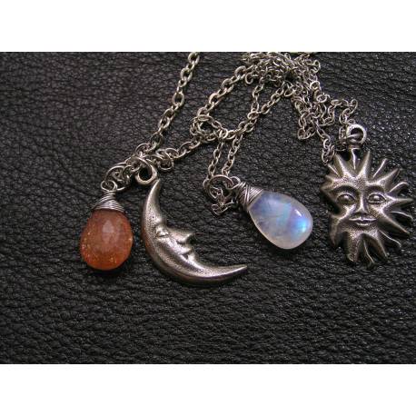 Matching Necklaces with Moon and Sun, Moonstone and Sunstone