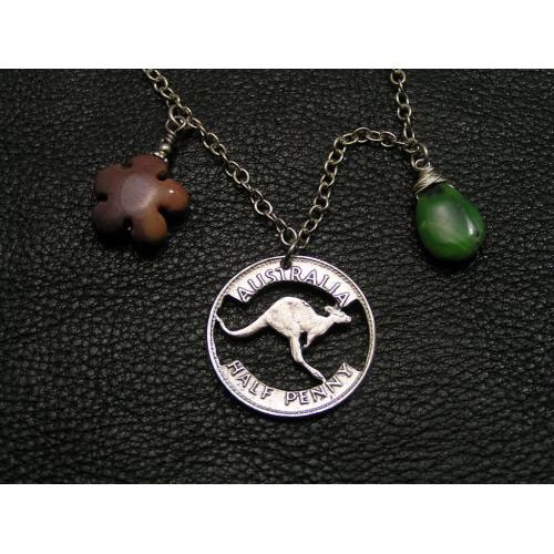 Australian Half Penny Cut-Out Charm with Australian Gemstones