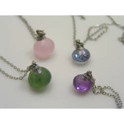 Gemstone Pendant Necklace, Choose your Gemstone, Chalcedony, Mystic Quartz, Amethyst, Serpentine,