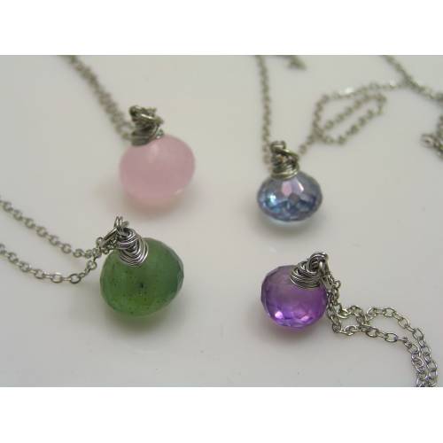 Gemstone Pendant Necklace, Choose your Gemstone, Chalcedony, Mystic Quartz, Amethyst, Serpentine,