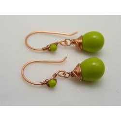Copper Earrings with Lime Green Drops