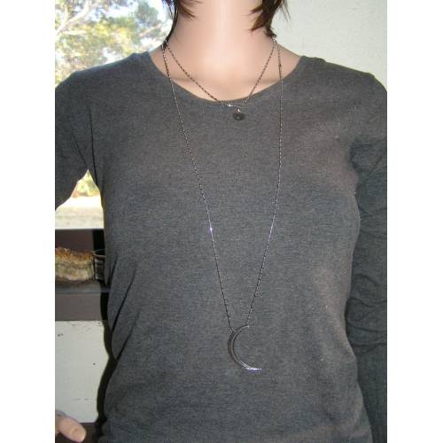 2 Necklace Set, Crescent Moon and Grey Moonstone