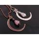 Crescent Moon Necklace with Cat's Eye Drop and Crystals