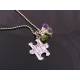 Autism Awareness, Puzzle Piece Necklace with Chalcedony and Amethyst