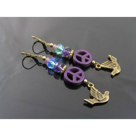 Peace Sign and Dove Charm Earrings
