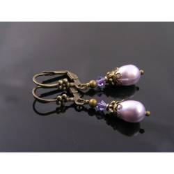 Lavender Pearl and Swarovski Crystal Earrings