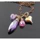 Pink and Purple Heart Necklace, Sparkling Cubic Zirconia