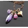 Pink and Purple Heart Necklace, Sparkling Cubic Zirconia