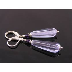 Long Elegant Drop Dangle Earrings with Lavender Czech Beads