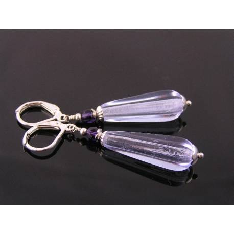 Long Elegant Drop Dangle Earrings with Lavender Czech Beads