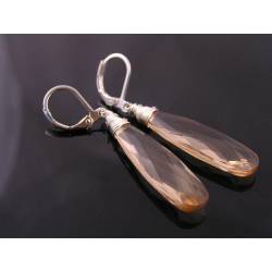 Long Champagne Colour Faceted Acrylic Drop Earrings