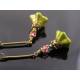 Olive Flower and Pink Crystal Earrings