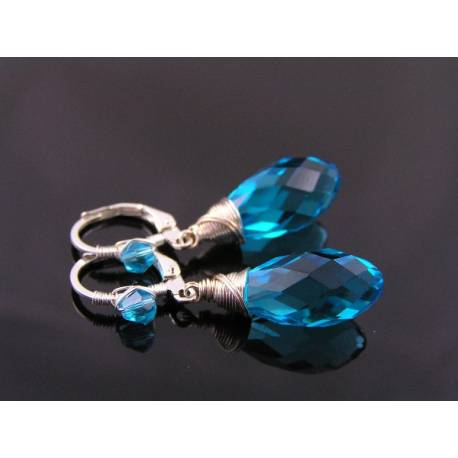 Sparkling Crystal Earrings with Wire Wrapped Lever Back Crystal Ear Wires, 9 Colors, 10 Metal Options