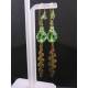Long Spring Green and Gold Wire Wrapped Earrings