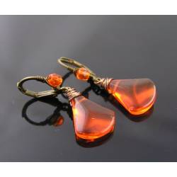 Wire Wrapped Earrings, Orange Earrings