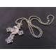 Ornate Crystal-Set Cross Necklace with Moon and Sun