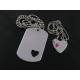 Matching Couple Necklace with Dog Tag and Heart Pendants and Pink Cubic Zirconia